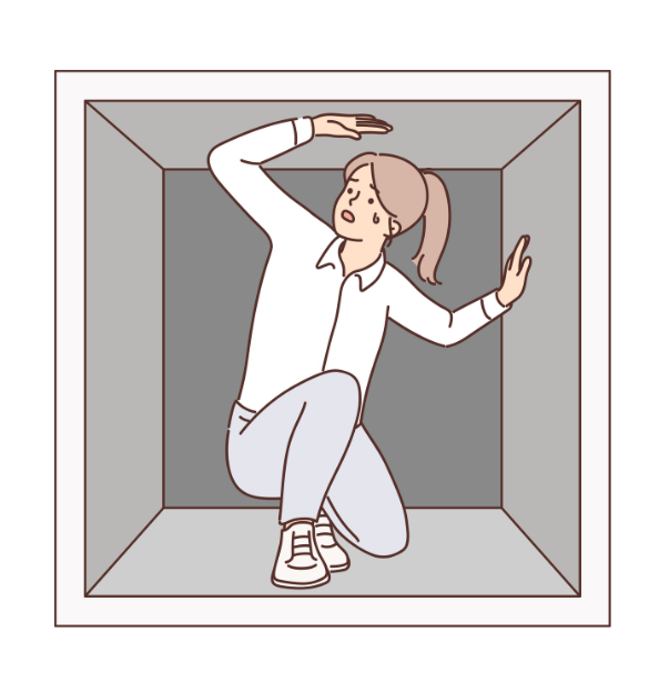 a women in closed box claustrophobia